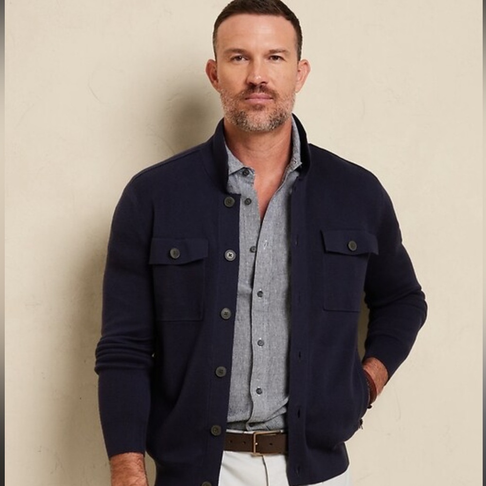 Banana Republic Navy Cotton Sweater Jacket Heritage Cardigan Size Small